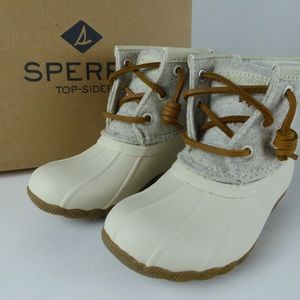 Sperry Saltwater Wool Blend Rubber Duck Boots Leather Laces Side Zip NIB